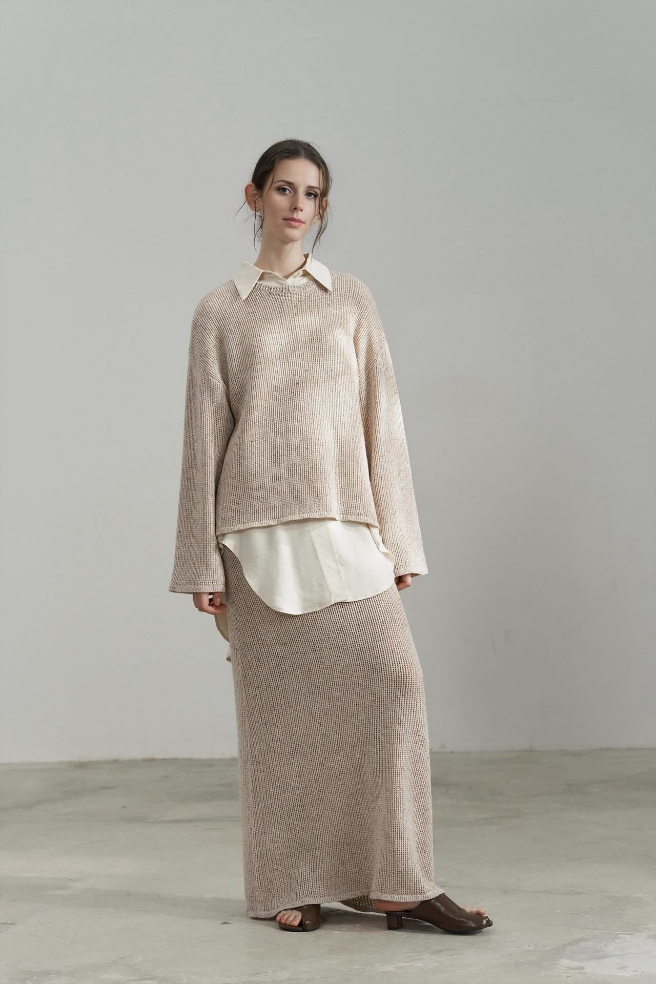 Elegant Knit A Line Midi Skirt Slim Fit 4inme
