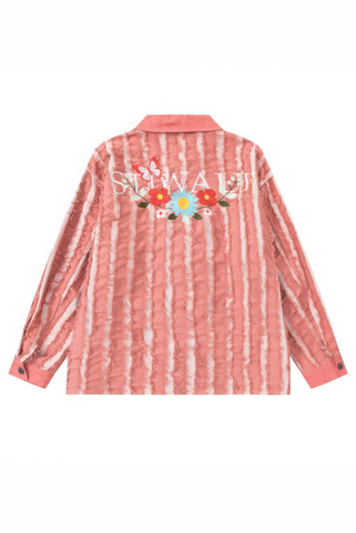 Pink Fringe Vintage Denim Work Jacket with Stripes