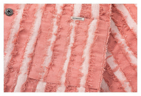 Pink Fringe Vintage Denim Work Jacket with Stripes