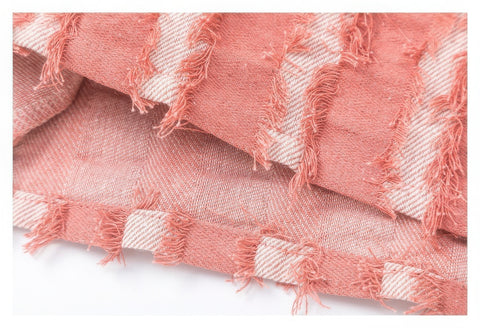 Pink Fringe Vintage Denim Work Jacket with Stripes