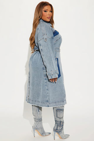 2024 Fall/Winter Women's Long Denim Trench Coat with Belt