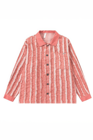 Pink Fringe Vintage Denim Work Jacket with Stripes