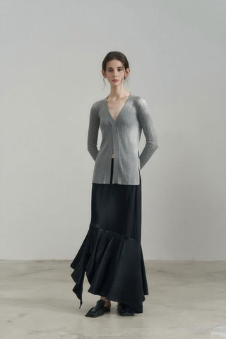 Chic Satin Flounce Hem Full-Length Skirt - 4inme 