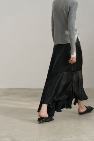 Chic Satin Flounce Hem Full-Length Skirt - 4inme 
