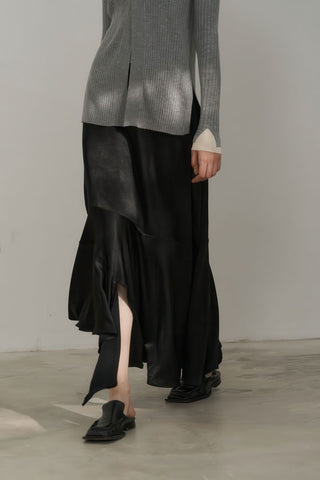 Chic Satin Flounce Hem Full-Length Skirt - 4inme 