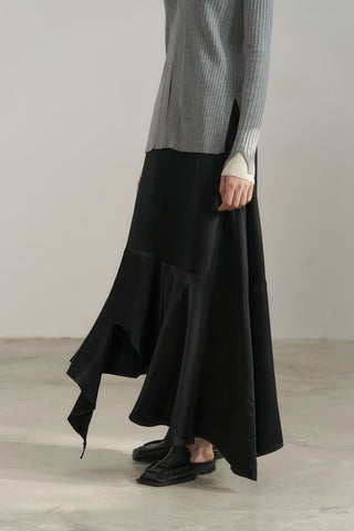 Chic Satin Flounce Hem Full-Length Skirt - 4inme 