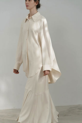 Chic Satin Flounce Hem Full-Length Skirt - 4inme 
