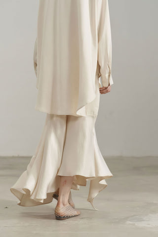 Chic Satin Flounce Hem Full-Length Skirt - 4inme 