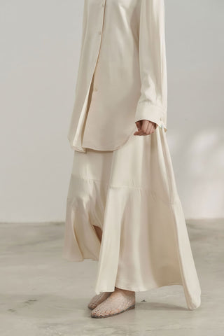 Chic Satin Flounce Hem Full-Length Skirt - 4inme 
