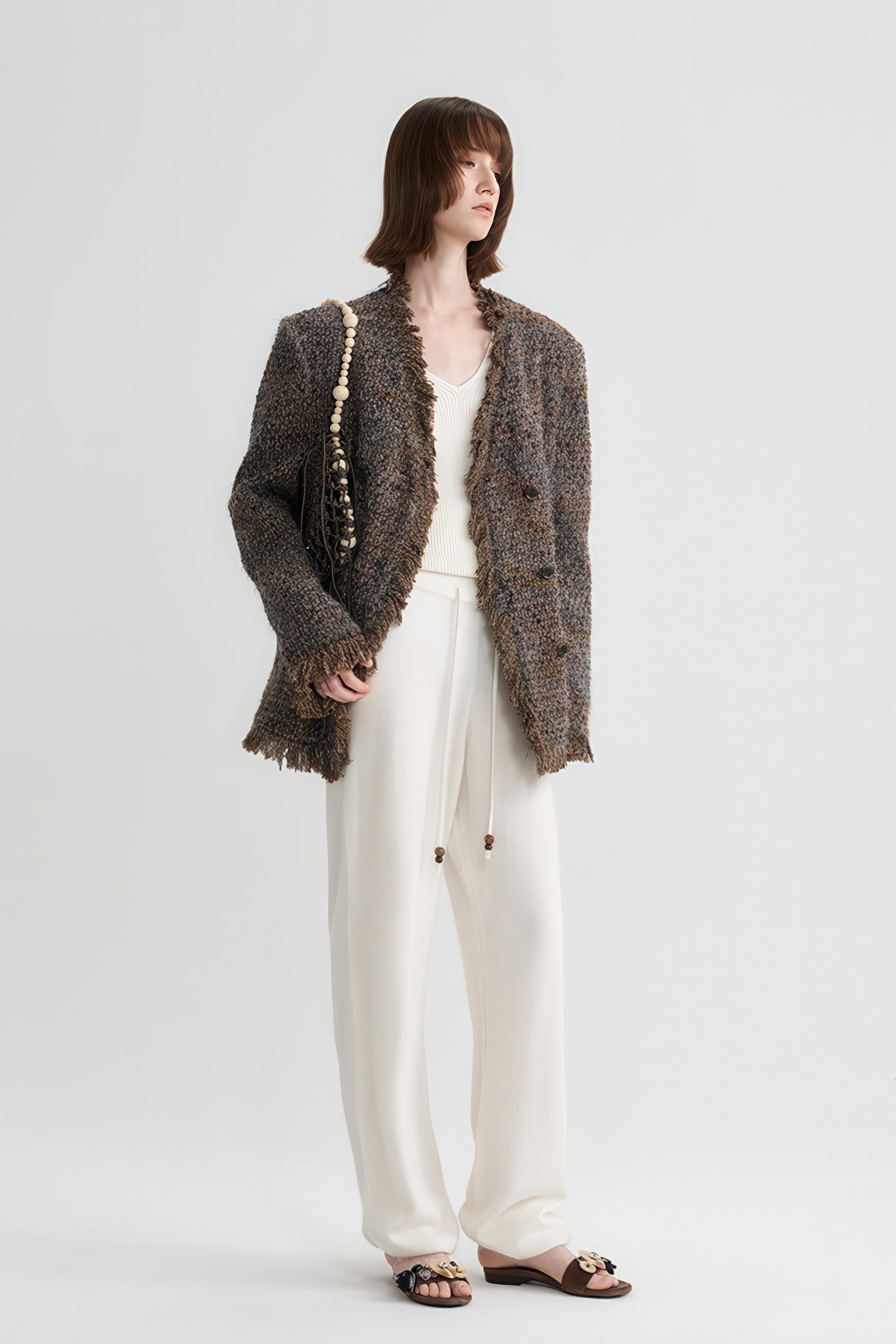 Coco-Style Tweed Coat - Retro Fringe Trim for Fall - 4inme 
