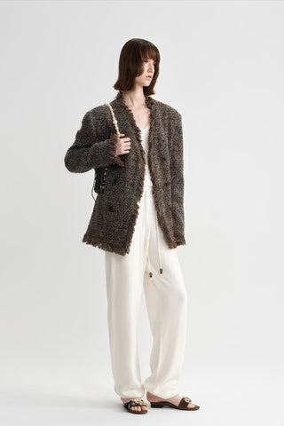 Coco-Style Tweed Coat - Retro Fringe Trim for Fall - 4inme 