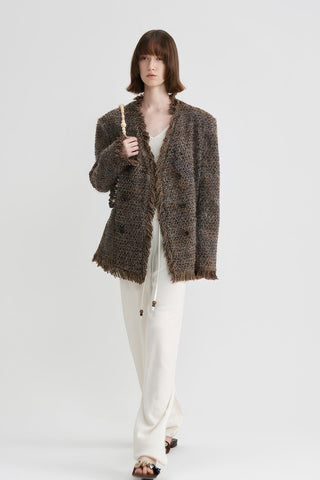 Coco-Style Tweed Coat - Retro Fringe Trim for Fall - 4inme 
