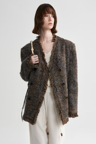 Coco-Style Tweed Coat - Retro Fringe Trim for Fall - 4inme 
