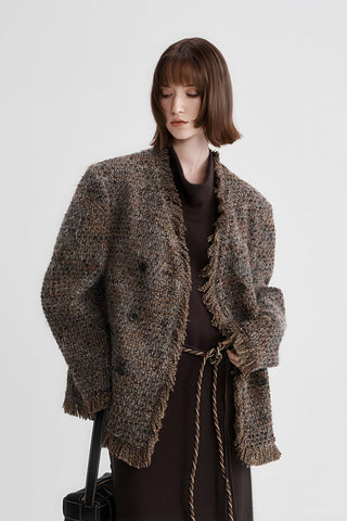 Coco-Style Tweed Coat - Retro Fringe Trim for Fall - 4inme 