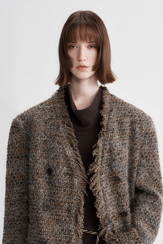 Coco-Style Tweed Coat - Retro Fringe Trim for Fall - 4inme 
