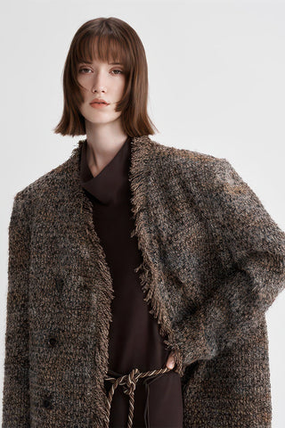 Coco-Style Tweed Coat - Retro Fringe Trim for Fall - 4inme 