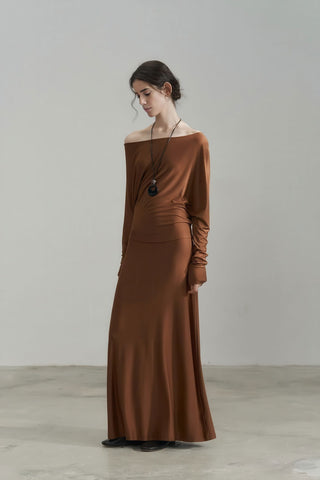 Elegant French Off-Shoulder Asymmetric Maxi Gown - 4inme 
