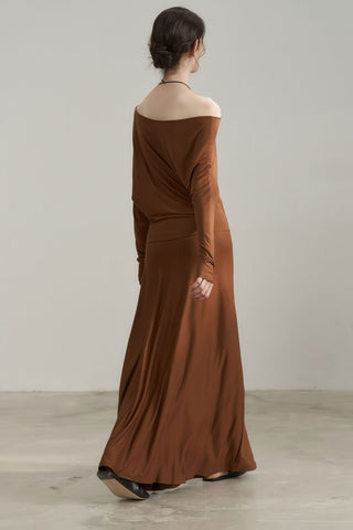 Elegant French Off-Shoulder Asymmetric Maxi Gown - 4inme 
