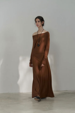 Elegant French Off-Shoulder Asymmetric Maxi Gown - 4inme 