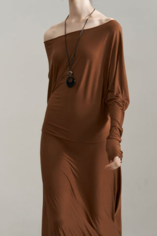 Elegant French Off-Shoulder Asymmetric Maxi Gown - 4inme 