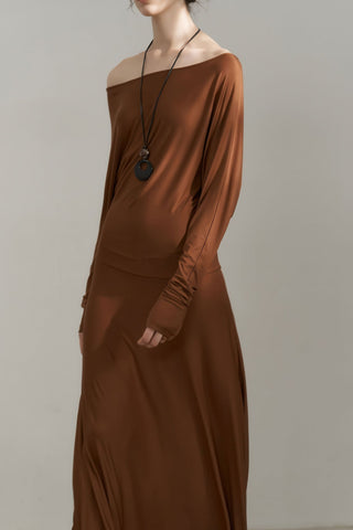 Elegant French Off-Shoulder Asymmetric Maxi Gown - 4inme 