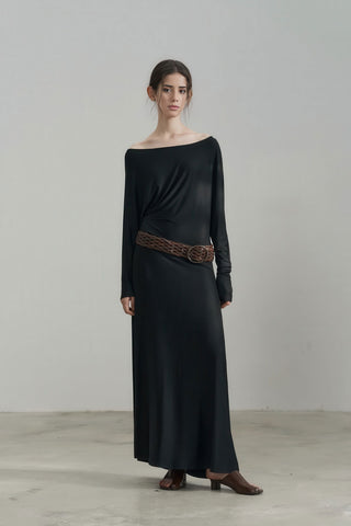 Elegant French Off-Shoulder Asymmetric Maxi Gown - 4inme 