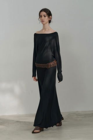 Elegant French Off-Shoulder Asymmetric Maxi Gown - 4inme 