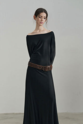 Elegant French Off-Shoulder Asymmetric Maxi Gown - 4inme 