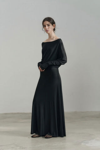 Elegant French Off-Shoulder Asymmetric Maxi Gown - 4inme 