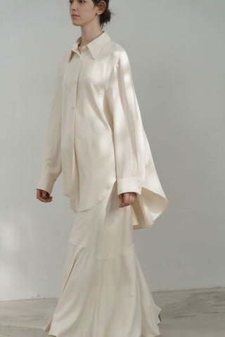 Elegant Satin Long Shirt Dress with Sleeves - 4inme 