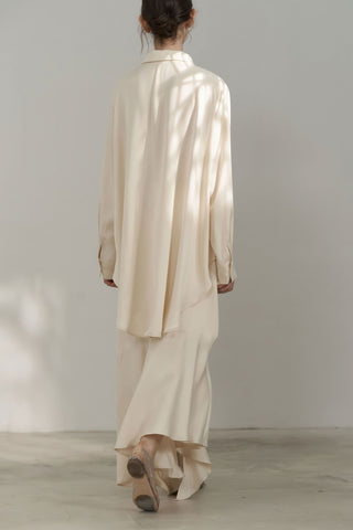 Elegant Satin Long Shirt Dress with Sleeves - 4inme 