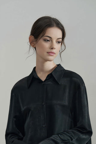 Elegant Satin Long Shirt Dress with Sleeves - 4inme 