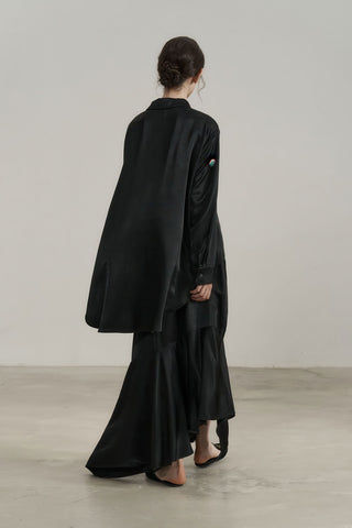 Elegant Satin Long Shirt Dress with Sleeves - 4inme 