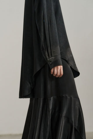 Elegant Satin Long Shirt Dress with Sleeves - 4inme 