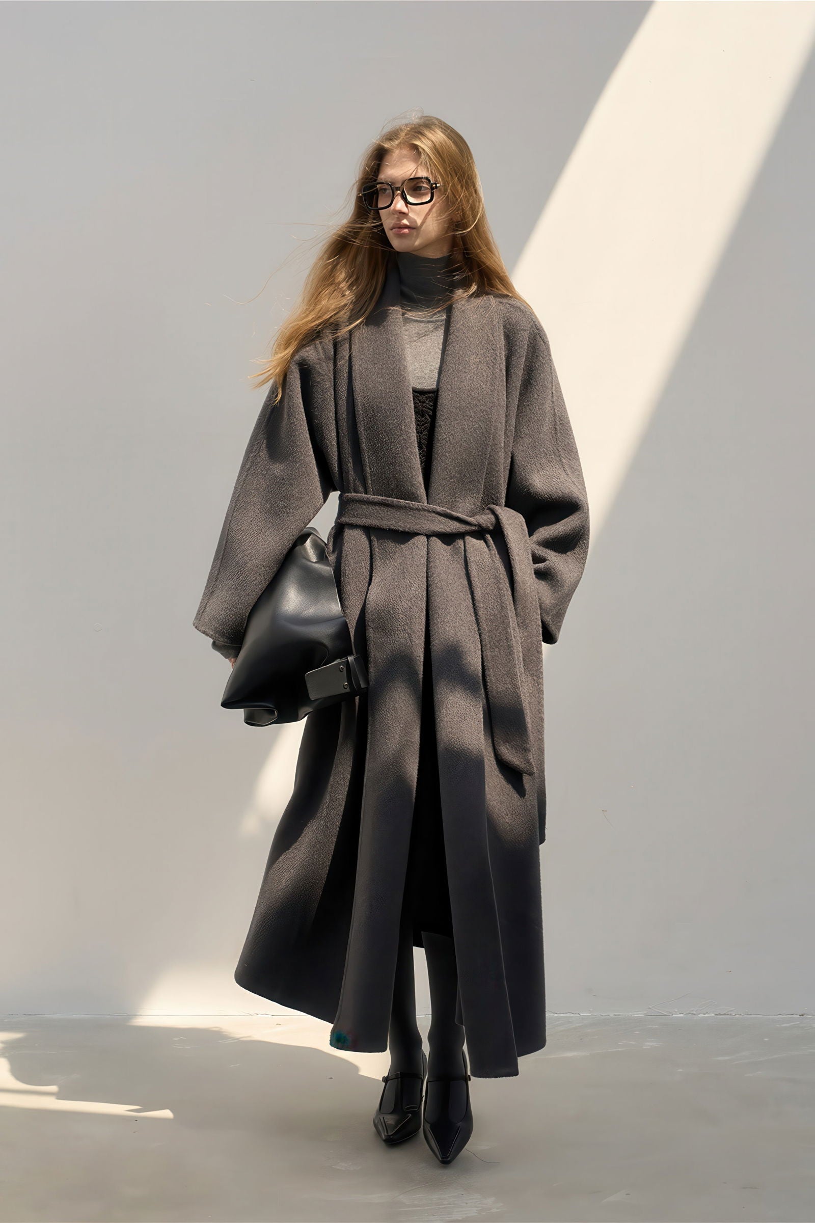 Elegant Woolen Robe Collar Coat - Women's Luxe New Collection Wrap Coat - 4inme 