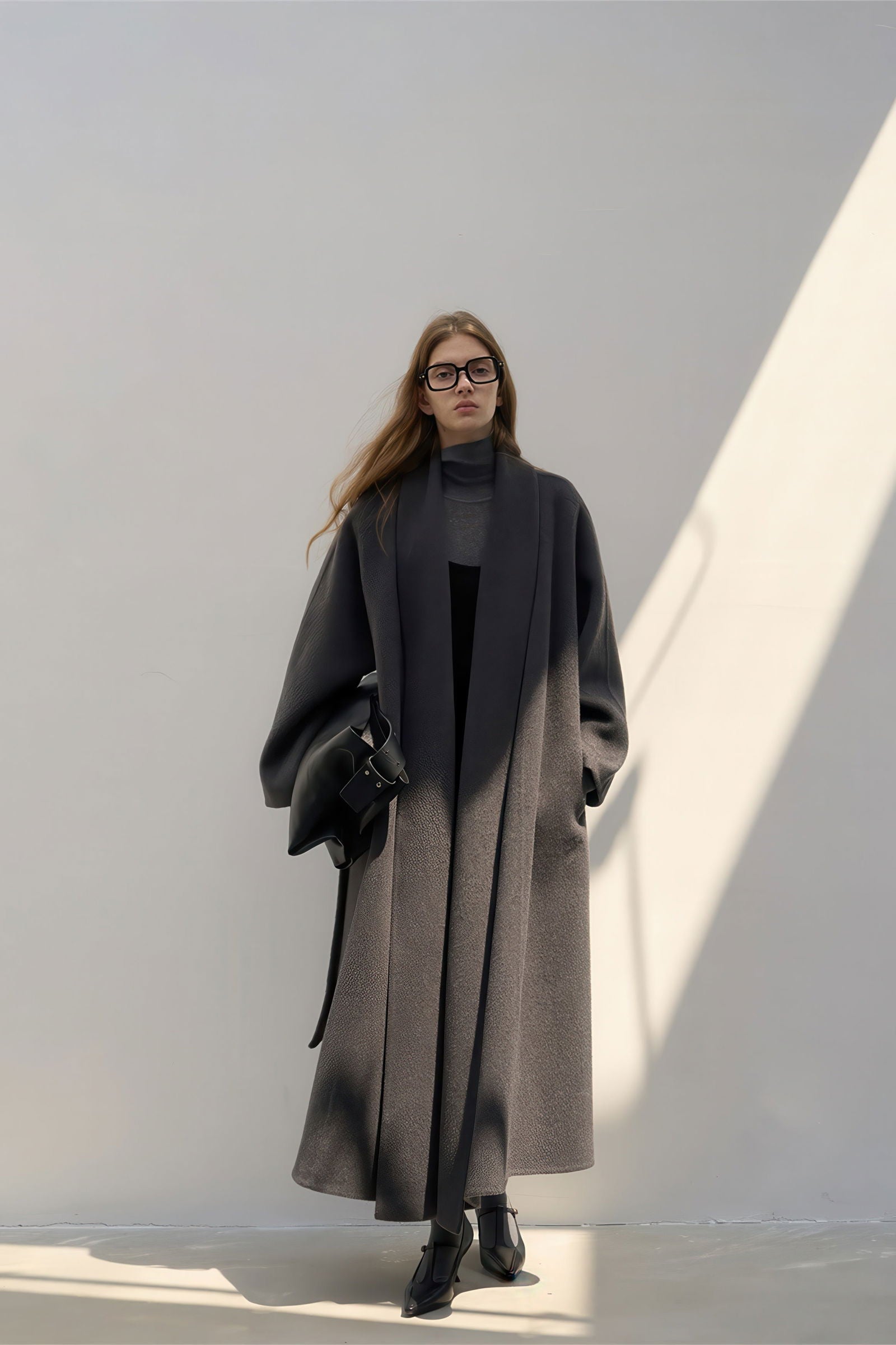 Elegant Woolen Robe Collar Coat - Women's Luxe New Collection Wrap Coat - 4inme 