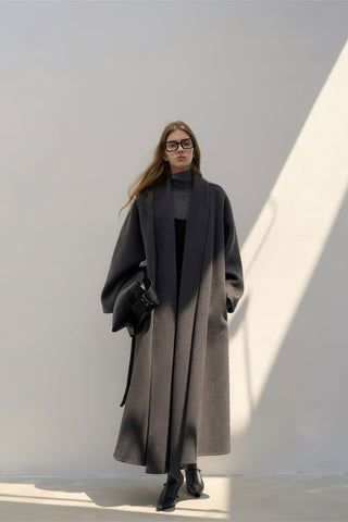 Elegant Woolen Robe Collar Coat - Women's Luxe New Collection Wrap Coat - 4inme 