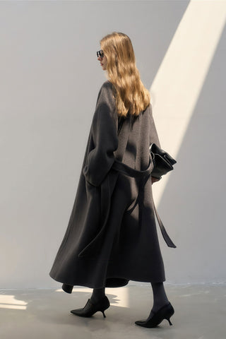 Elegant Woolen Robe Collar Coat - Women's Luxe New Collection Wrap Coat - 4inme 