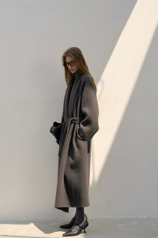 Elegant Woolen Robe Collar Coat - Women's Luxe New Collection Wrap Coat - 4inme 