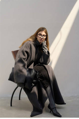 Elegant Woolen Robe Collar Coat - Women's Luxe New Collection Wrap Coat - 4inme 