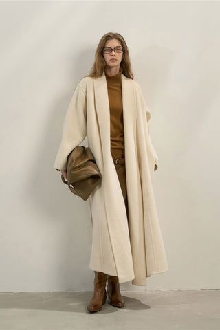 Elegant Woolen Robe Collar Coat - Women's Luxe New Collection Wrap Coat - 4inme 