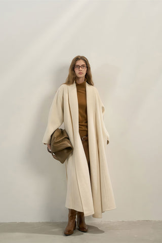 Elegant Woolen Robe Collar Coat - Women's Luxe New Collection Wrap Coat - 4inme 