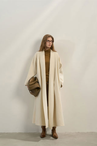 Elegant Woolen Robe Collar Coat - Women's Luxe New Collection Wrap Coat - 4inme 
