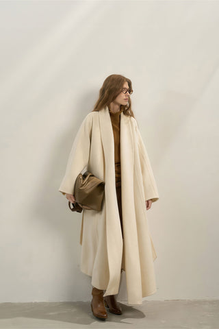 Elegant Woolen Robe Collar Coat - Women's Luxe New Collection Wrap Coat - 4inme 