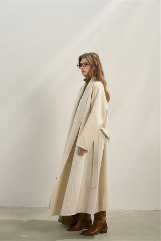 Elegant Woolen Robe Collar Coat - Women's Luxe New Collection Wrap Coat - 4inme 