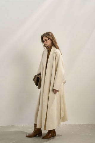 Elegant Woolen Robe Collar Coat - Women's Luxe New Collection Wrap Coat - 4inme 