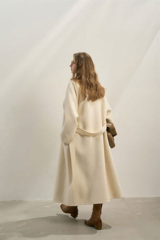 Elegant Woolen Robe Collar Coat - Women's Luxe New Collection Wrap Coat - 4inme 