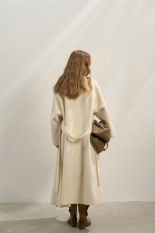 Elegant Woolen Robe Collar Coat - Women's Luxe New Collection Wrap Coat - 4inme 