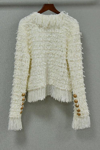 French Chic Tassel Knit Cardigan - White - 4inme 
