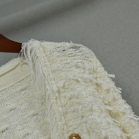 French Chic Tassel Knit Cardigan - White - 4inme 